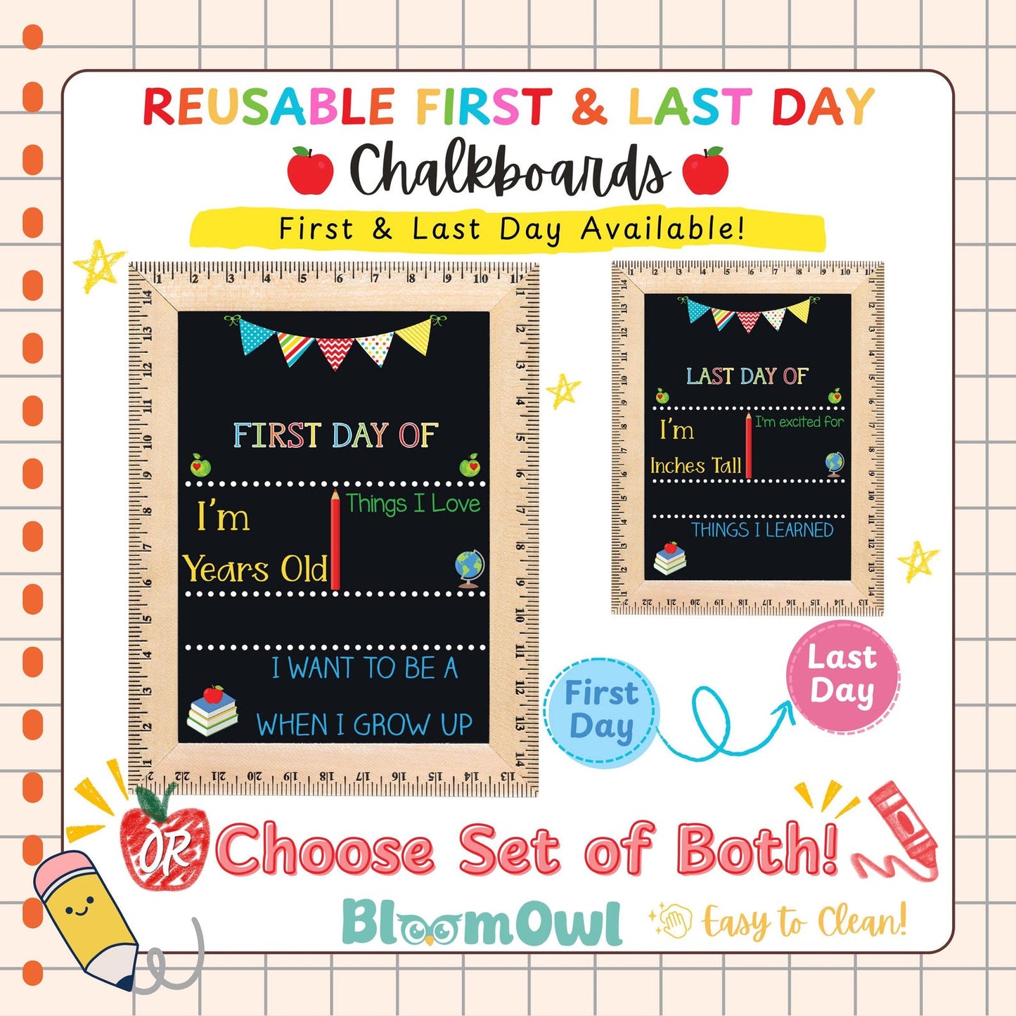 First Day of School Sign, First Day of Kindergarten Sign, 1st Day of Preschool, Back to School Chalkboard, Reusable School Sign, 1st Day - product image 9