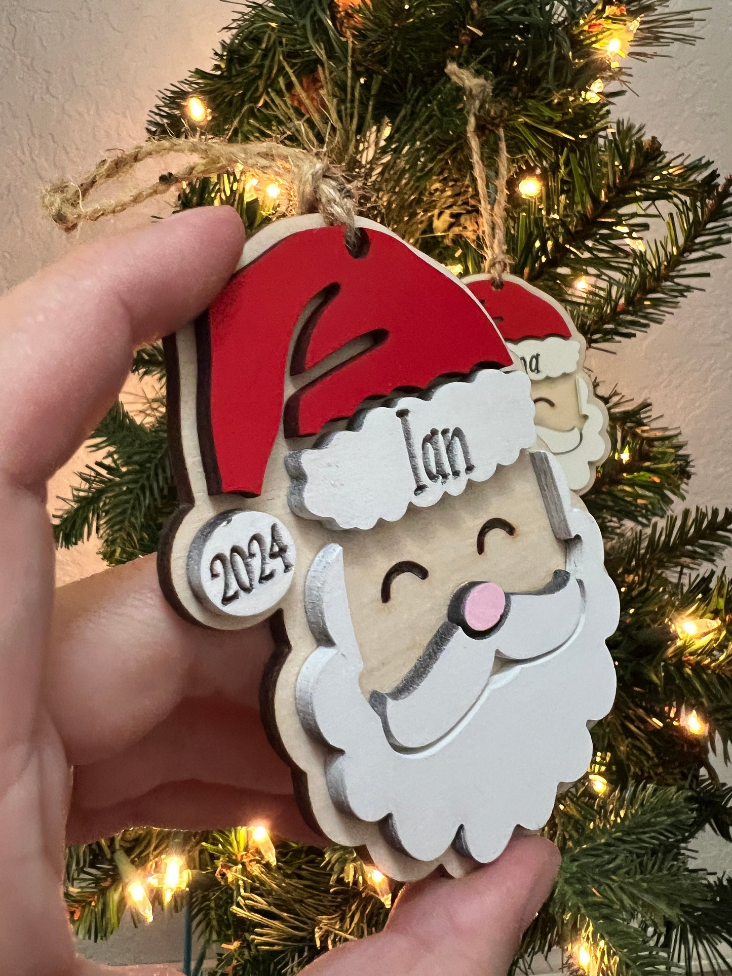 Personalized Santa Christmas Ornament: Laser Cut Wood Holiday Bauble - product image 7