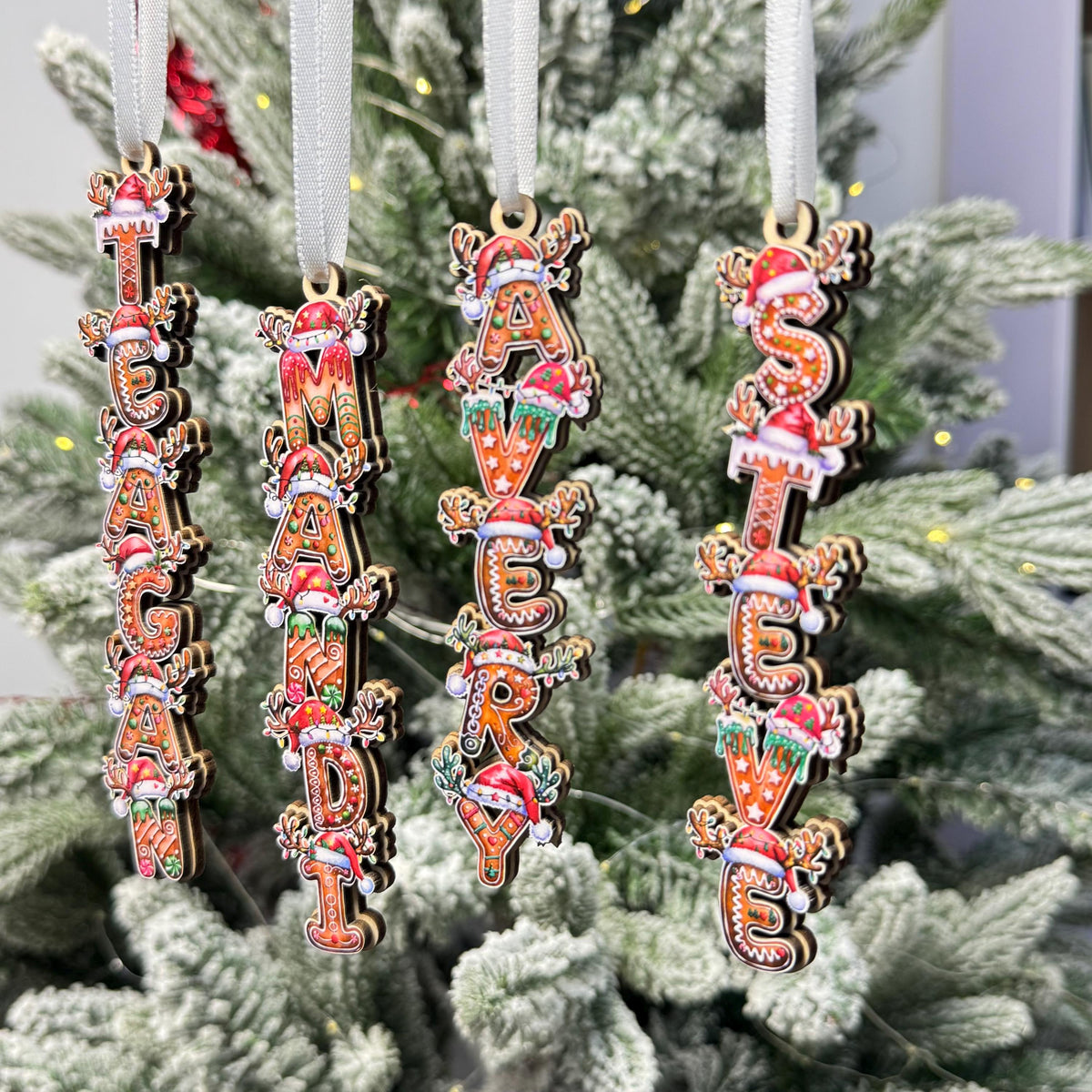 Gingerbread Name Ornaments - Personalized Christmas Letter Decor - Custom Cookie Style Tree Tag - Holiday Stocking Stuffer Gift - product image 5