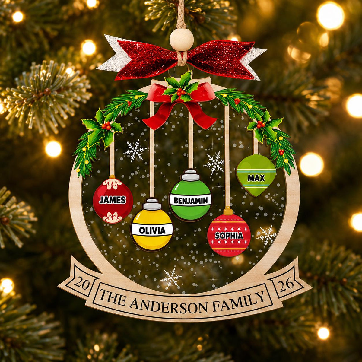 Personalized Family Christmas Ornament 2026 |Custom Bauble Name Ornament | 1 & 2 Layer Wood Acrylic Xmas Decoration, Holiday Gift for Family - product image 7
