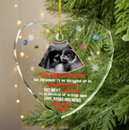 Custom Photo This Christmas I'll Be Snuggled Up Newborn Baby - Personalized Heart Shaped Glass Ornament
