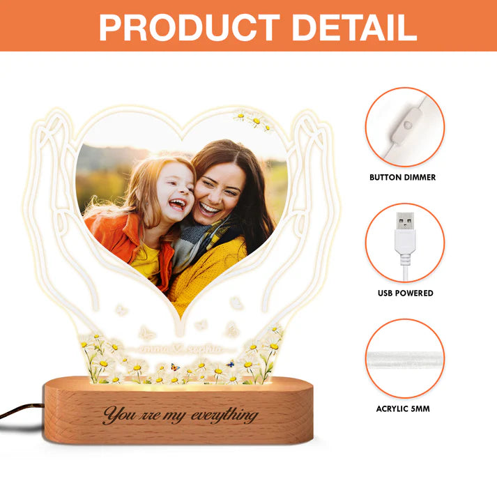 Mom Night Light - Custom Acrylic Frame With Photo, Unique Mother’s Day Gift From Child, Birthday Keepsake Lamp