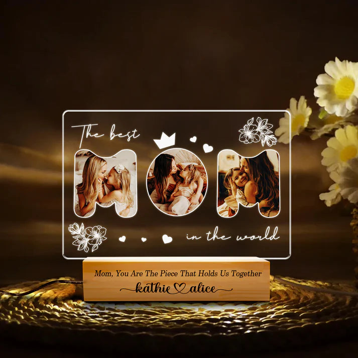 Personalized Picture Frames with Photo, Custom Acrylic Plaque Photo Frame with Night Light, Personalized Gifts for Mom from Daughter, Son, Kids