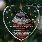 Custom Photo This Christmas I'll Be Snuggled Up Newborn Baby - Personalized Heart Shaped Glass Ornament