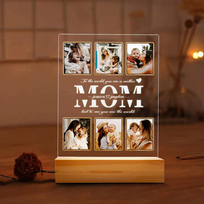 Personalized Mom Night Light With Photo, Custom Acrylic Frame Gift for Mother's Day or Birthday From Daughter or Son
