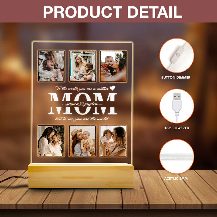Personalized Mom Night Light With Photo, Custom Acrylic Frame Gift for Mother's Day or Birthday From Daughter or Son
