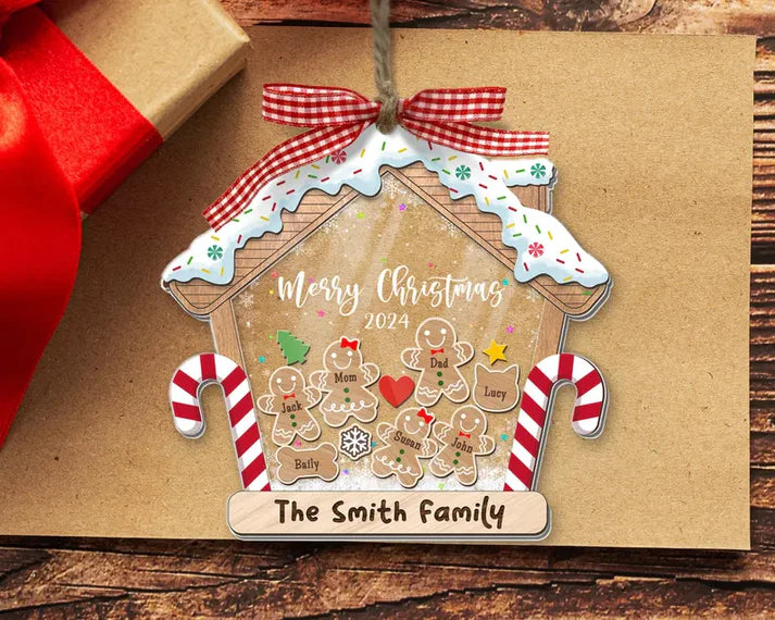 Family Ornament Personalized, Family Christmas Ornaments, Custom Gingerbread Ornament, Family Christmas Gifts, 4D Shake Ornament