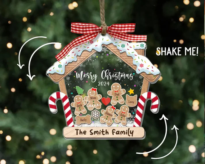 Family Ornament Personalized, Family Christmas Ornaments, Custom Gingerbread Ornament, Family Christmas Gifts, 4D Shake Ornament