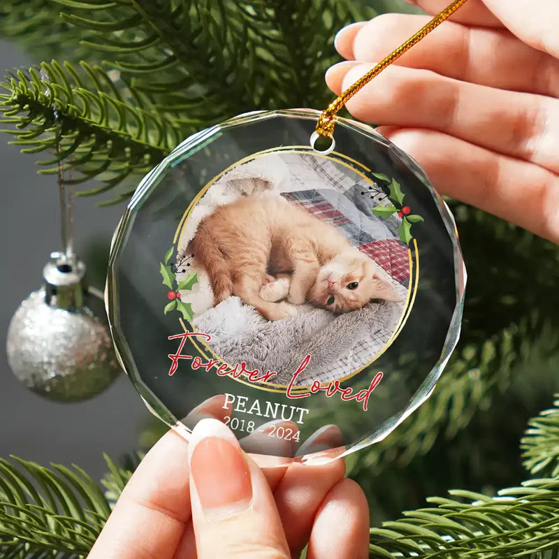 Custom Photo Forever Loved Memorial - Personalized Circle Glass Ornament