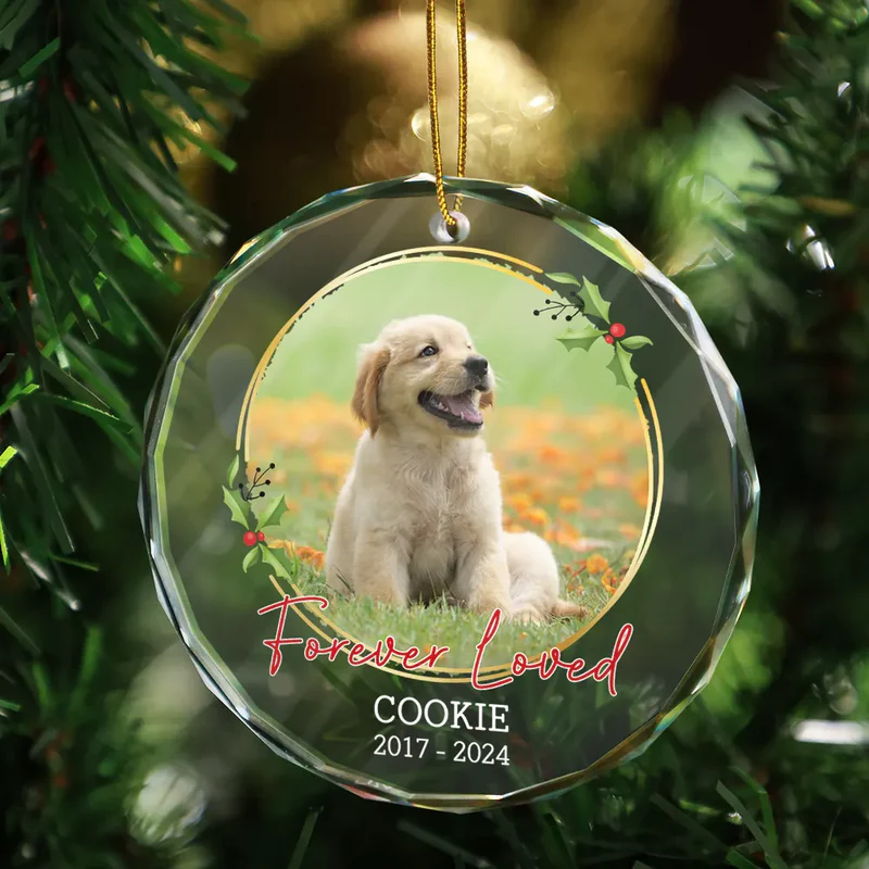 Custom Photo Forever Loved Memorial - Personalized Circle Glass Ornament