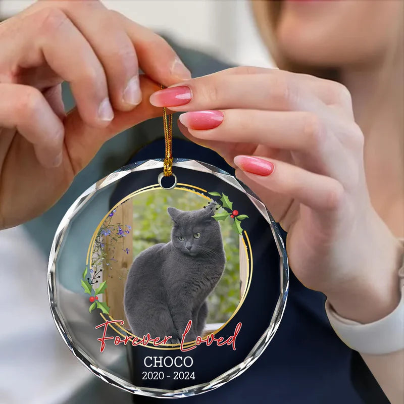 Custom Photo Forever Loved Memorial - Personalized Circle Glass Ornament