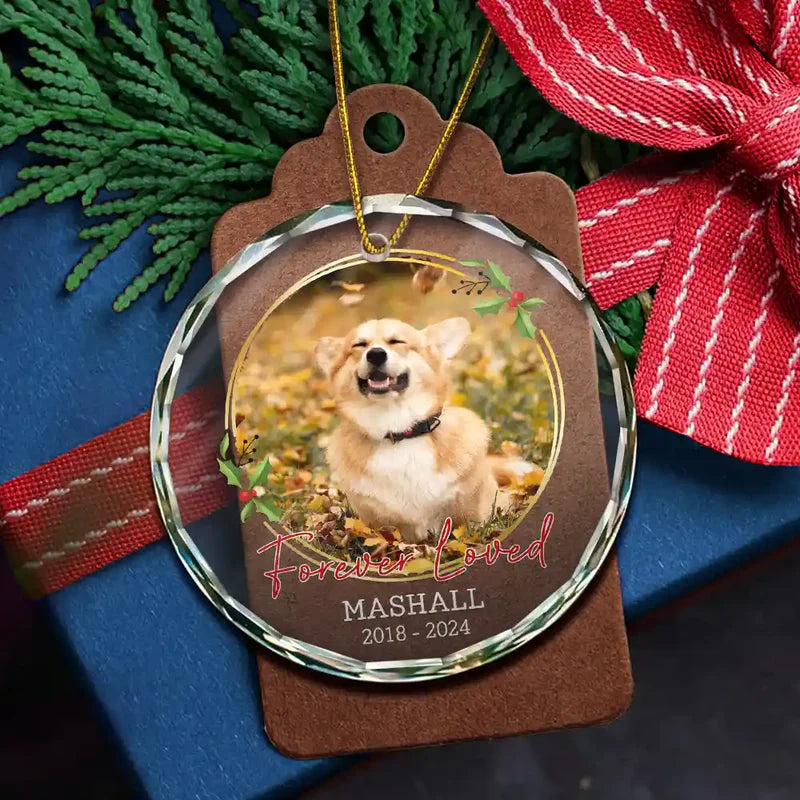 Custom Photo Forever Loved Memorial - Personalized Circle Glass Ornament