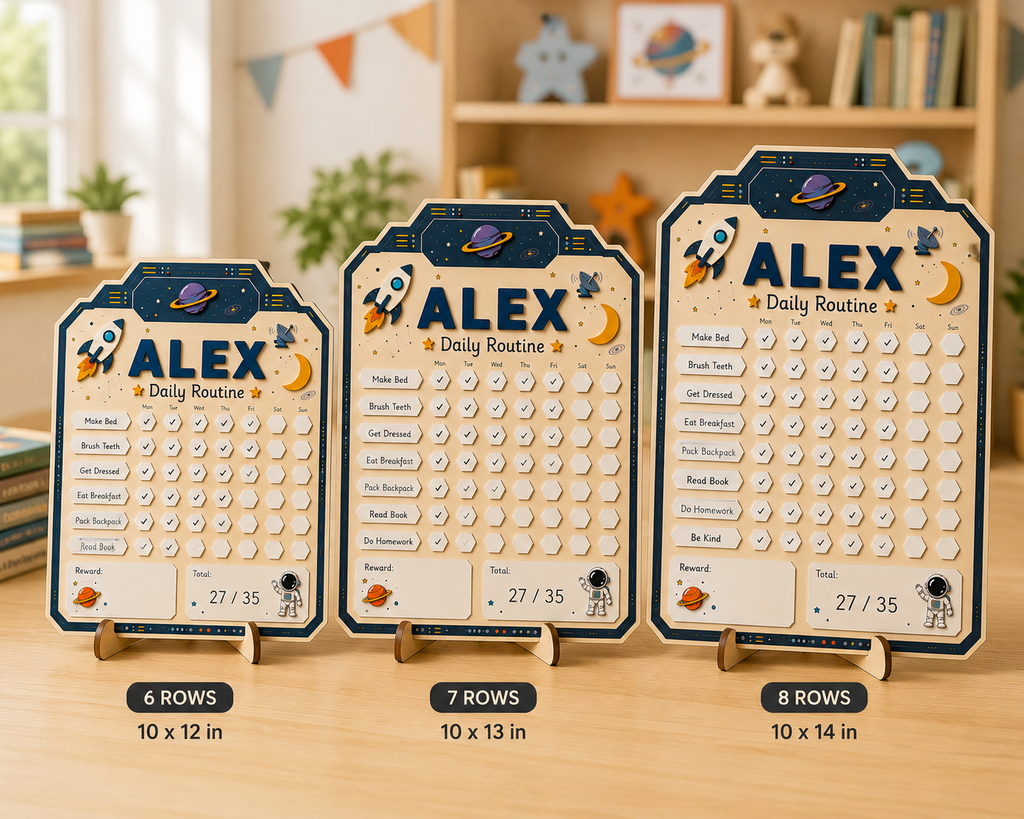 Personalized Daily Routine Chart for Kids | Montessori Chore Chart | Custom Name Habit Tracker | Dry Erase Reward Board, Space Daily Routine