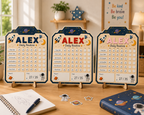 Personalized Daily Routine Chart for Kids | Montessori Chore Chart | Custom Name Habit Tracker | Dry Erase Reward Board, Space Daily Routine