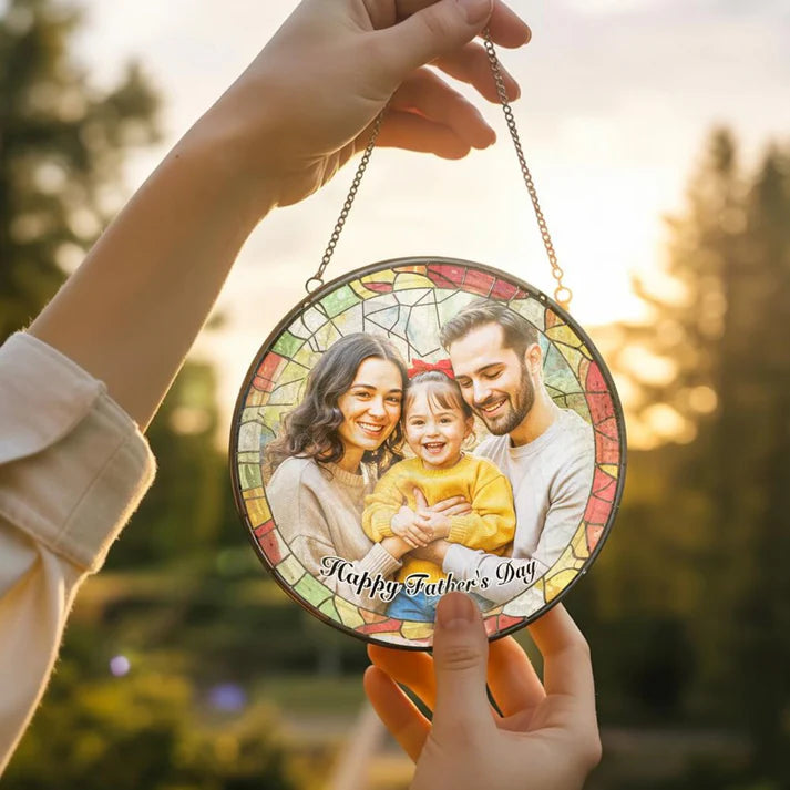 Personalized Dad Portrait Stained Glass Suncatcher Window Hanging, Father’s Day Gift, Grandpa Gift, Gift for Dad, Custom Gift for Him