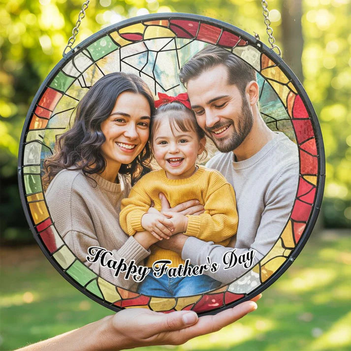 Personalized Dad Portrait Stained Glass Suncatcher Window Hanging, Father’s Day Gift, Grandpa Gift, Gift for Dad, Custom Gift for Him