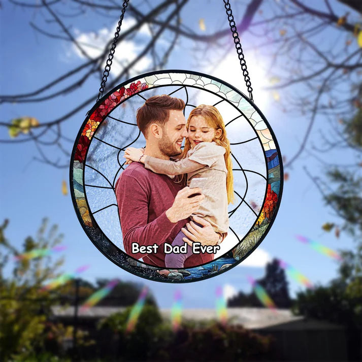 Personalized Dad Portrait Stained Glass Suncatcher, Dad and Kids Window Hanging, Father's Day Gifts, Gifts for Grandpa or Dad, New Dad Gifts