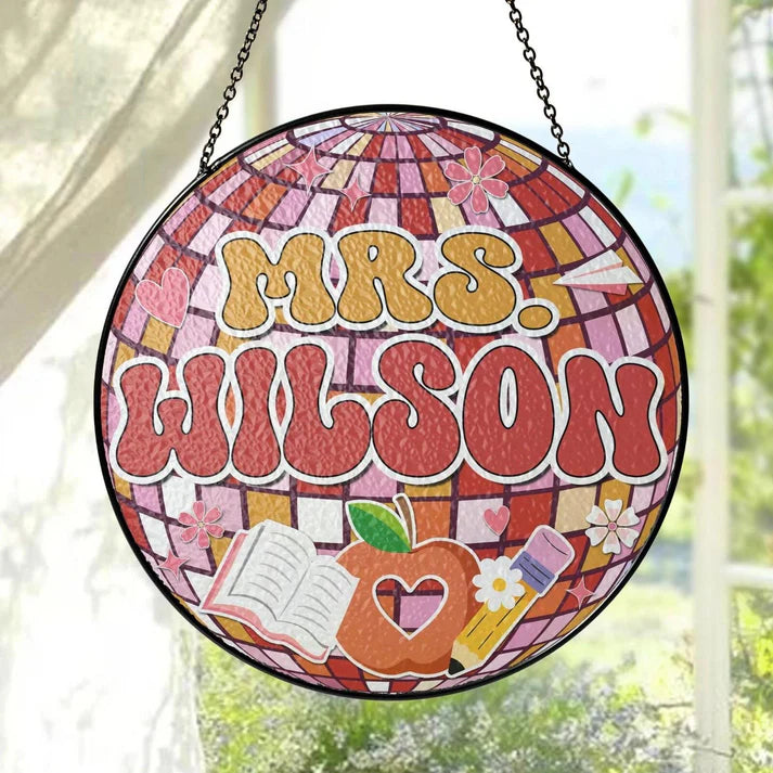 Custom Disco ball Stained Glass Suncatcher, Teacher Appreciation Gift From Student, Back To School, Teacher Gift, Window Hanging Classroom