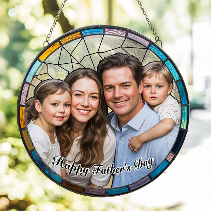Personalized Dad Portrait Stained Glass Suncatcher Window Hanging, Father’s Day Gift, Grandpa Gift, Gift for Dad, Custom Gift for Him
