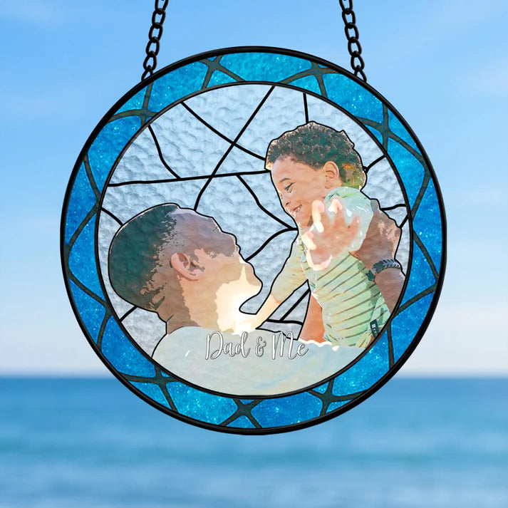 Personalized Fathers Day Glass Suncatcher, Custom Dad Portrait Stained Glass, Dad Birthday Gifts, Dad Glass Suncatcher Window