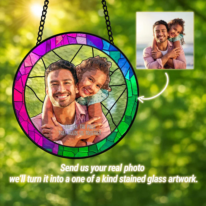 Personalized Fathers Day Glass Suncatcher, Custom Dad Portrait Stained Glass, Dad Birthday Gifts, Dad Glass Suncatcher Window