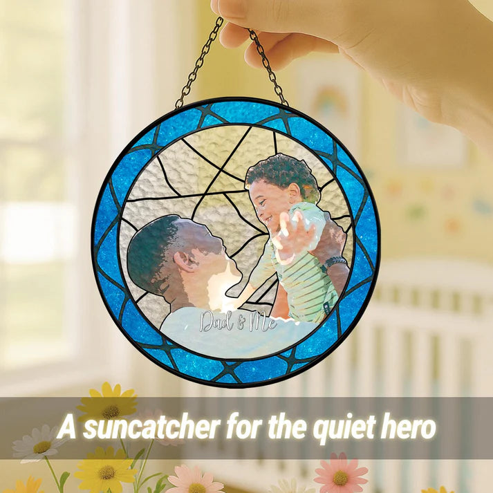 Personalized Fathers Day Glass Suncatcher, Custom Dad Portrait Stained Glass, Dad Birthday Gifts, Dad Glass Suncatcher Window