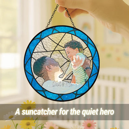 Personalized Fathers Day Glass Suncatcher, Custom Dad Portrait Stained Glass, Dad Birthday Gifts, Dad Glass Suncatcher Window