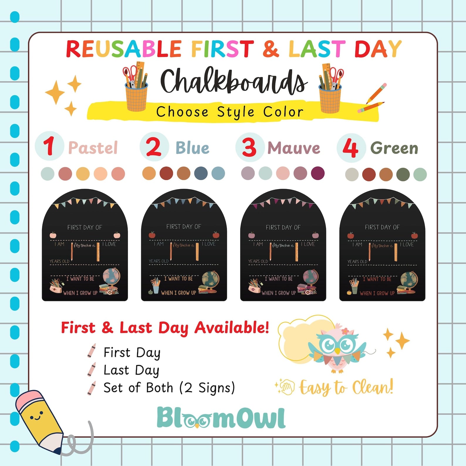 First Day of School Sign, Back to School Chalkboard, Reusable 1st Day Board, Last Day, Kindergarten, First Grade, Preschool, Ruler, BloomOwl - product image 5