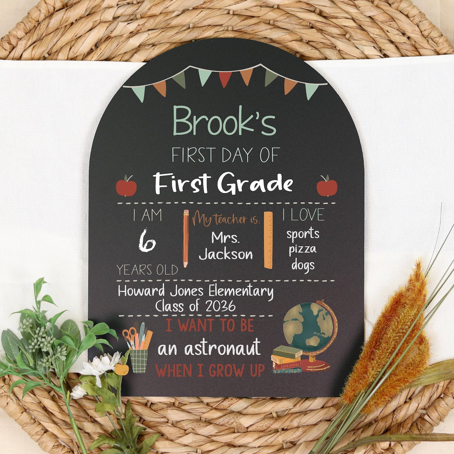 First Day of School Sign, Back to School Chalkboard, Reusable 1st Day Board, Last Day, Kindergarten, First Grade, Preschool, Ruler, BloomOwl - product image 3