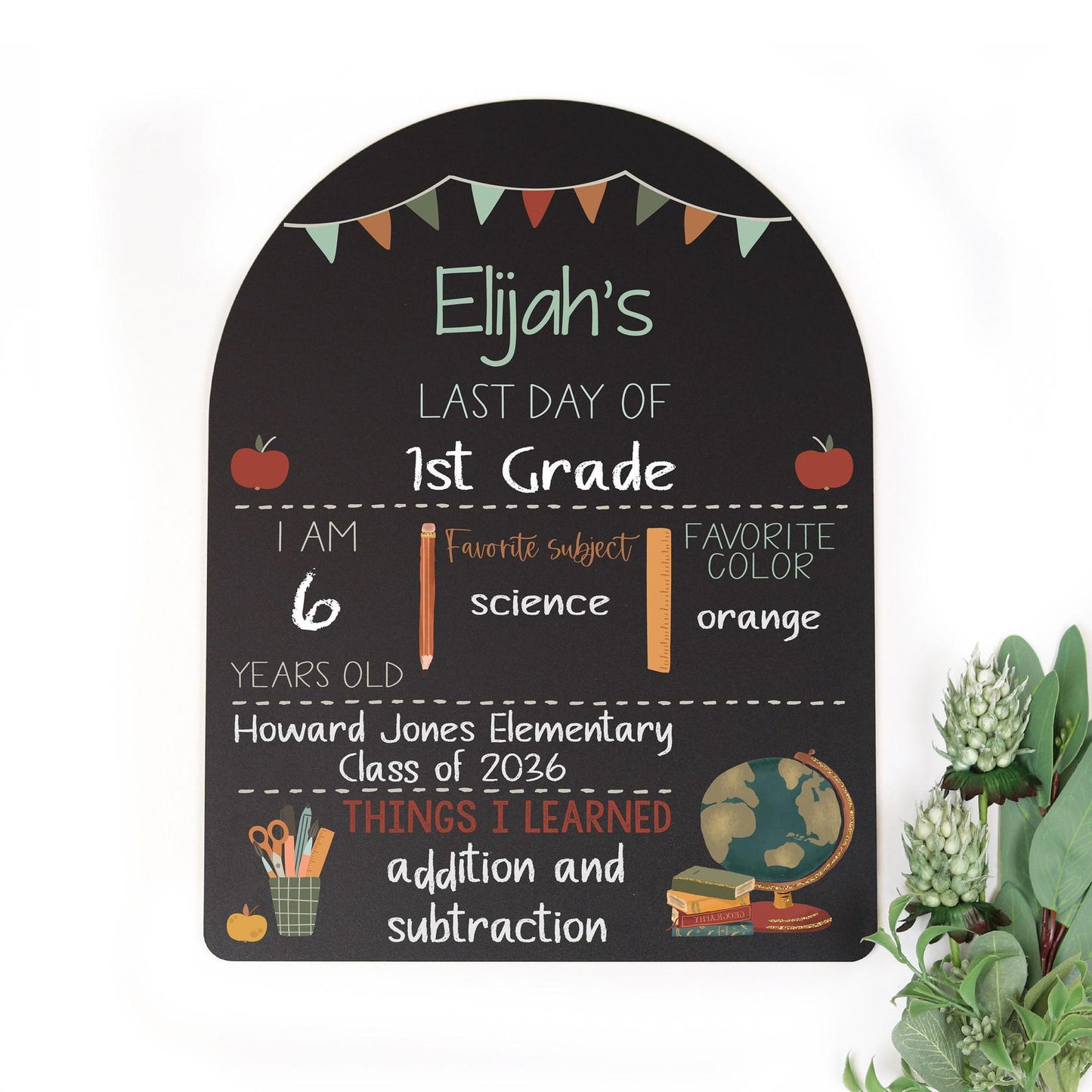 First Day of School Sign, Back to School Chalkboard, Reusable 1st Day Board, Last Day, Kindergarten, First Grade, Preschool, Ruler, BloomOwl - product image 10