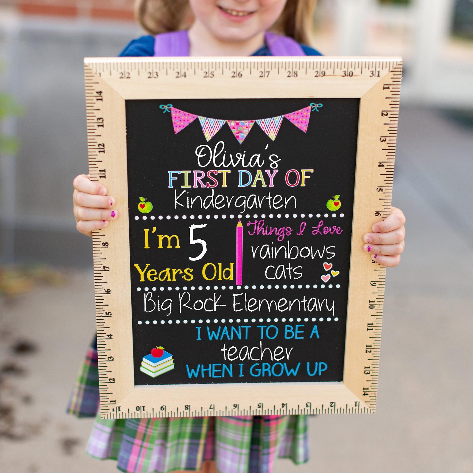 First Day of School Sign, First Day of Kindergarten Sign, 1st Day of Preschool, Back to School Chalkboard, Reusable School Sign, 1st Day - product image 2