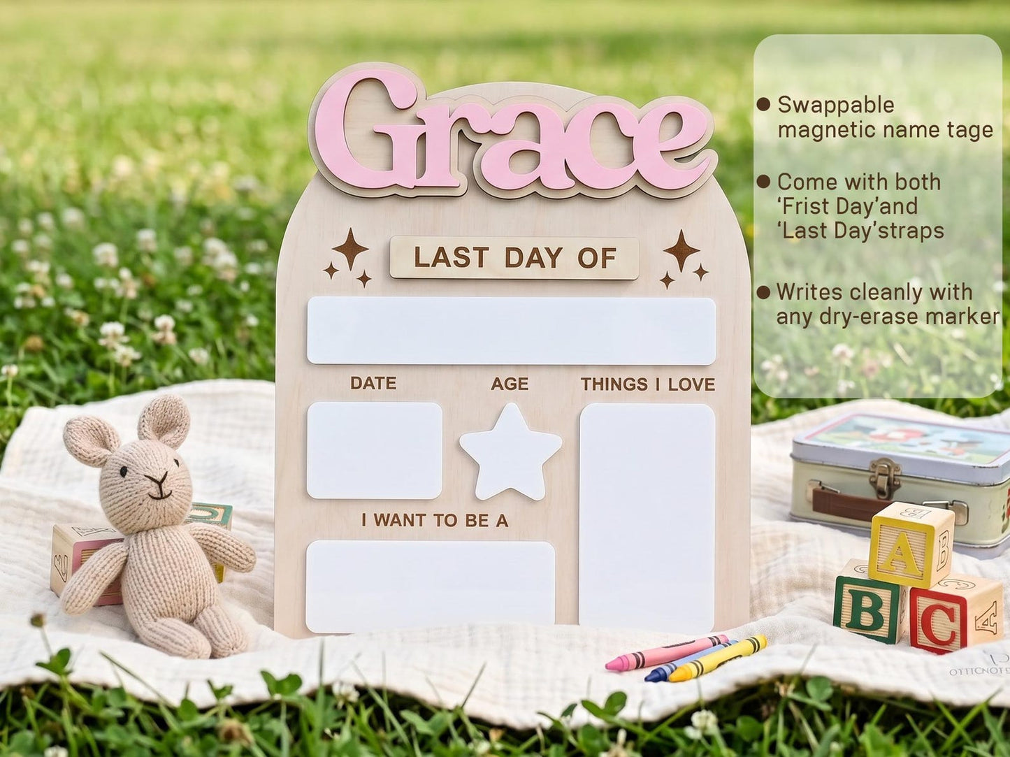 Custom First Day of School Board, Preschool and Kindergarten Photo Prop, Back to School Sign for Kids, Personalized First Day Name Keepsake - product image 9