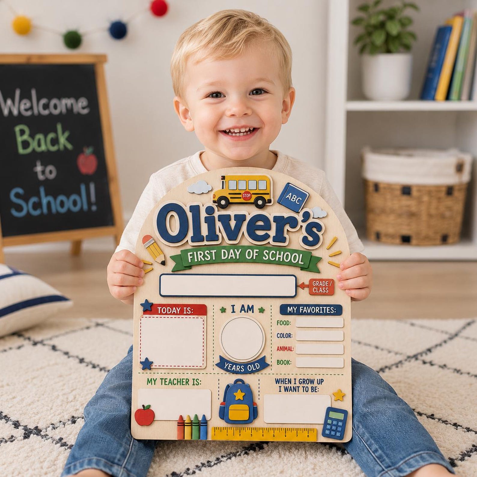 Personalized First Day of School Sign, Kids Photo Prop, Milestone Board, Back To school gift, New school gift - product image 2