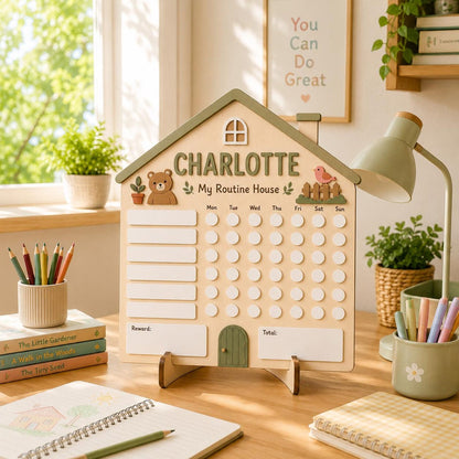 Personalized House Daily Routine Board | Montessori Chore Chart for Kids | Custom Name Habit Tracker | Reusable Task Board