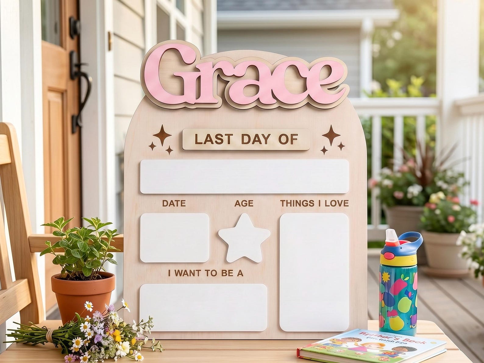 Custom First Day of School Board, Preschool and Kindergarten Photo Prop, Back to School Sign for Kids, Personalized First Day Name Keepsake - product image 11