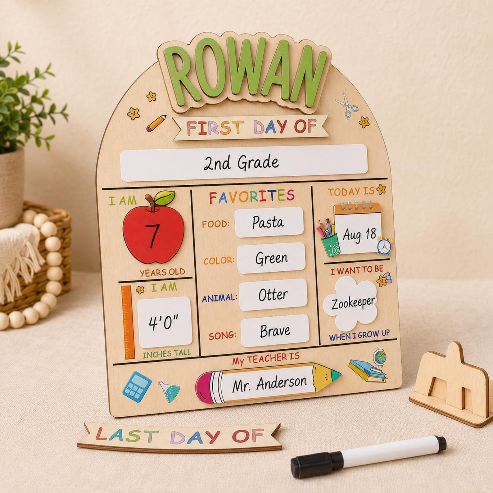 Custom First Day of School Sign, Wooden Back to School Board for Kids, Preschool Back to School Board Kid Gift, Last Day of School - product image 4