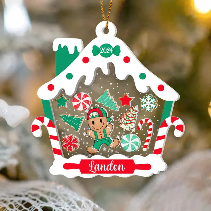 Personalized Gingerbread House Kids Ornament Custom First Christmas Kids Ornament, Shake Kids Name Ornament