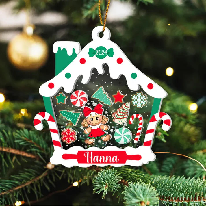 Personalized Gingerbread House Kids Ornament Custom First Christmas Kids Ornament, Shake Kids Name Ornament