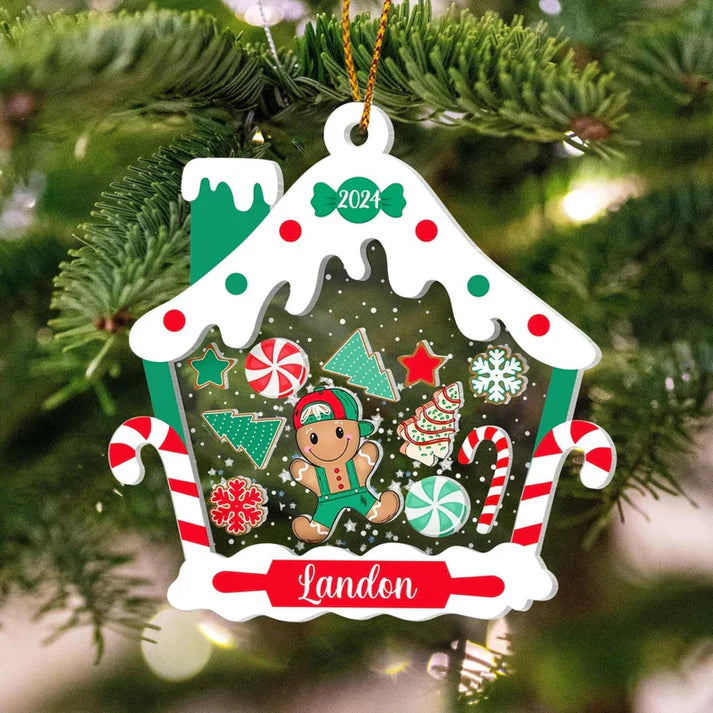 Personalized Gingerbread House Kids Ornament Custom First Christmas Kids Ornament, Shake Kids Name Ornament