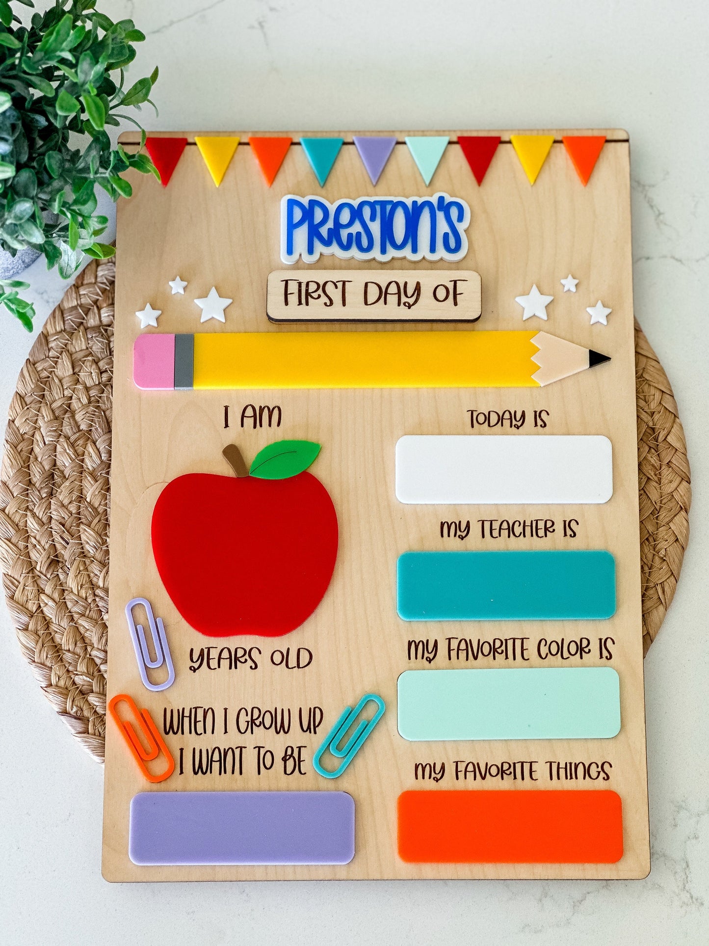 Personalized Back to School Dry Erase Board, First and Last Day Sign, Reusable Photo Prop, Kindergarten, Preschool & Elementary - main product image
