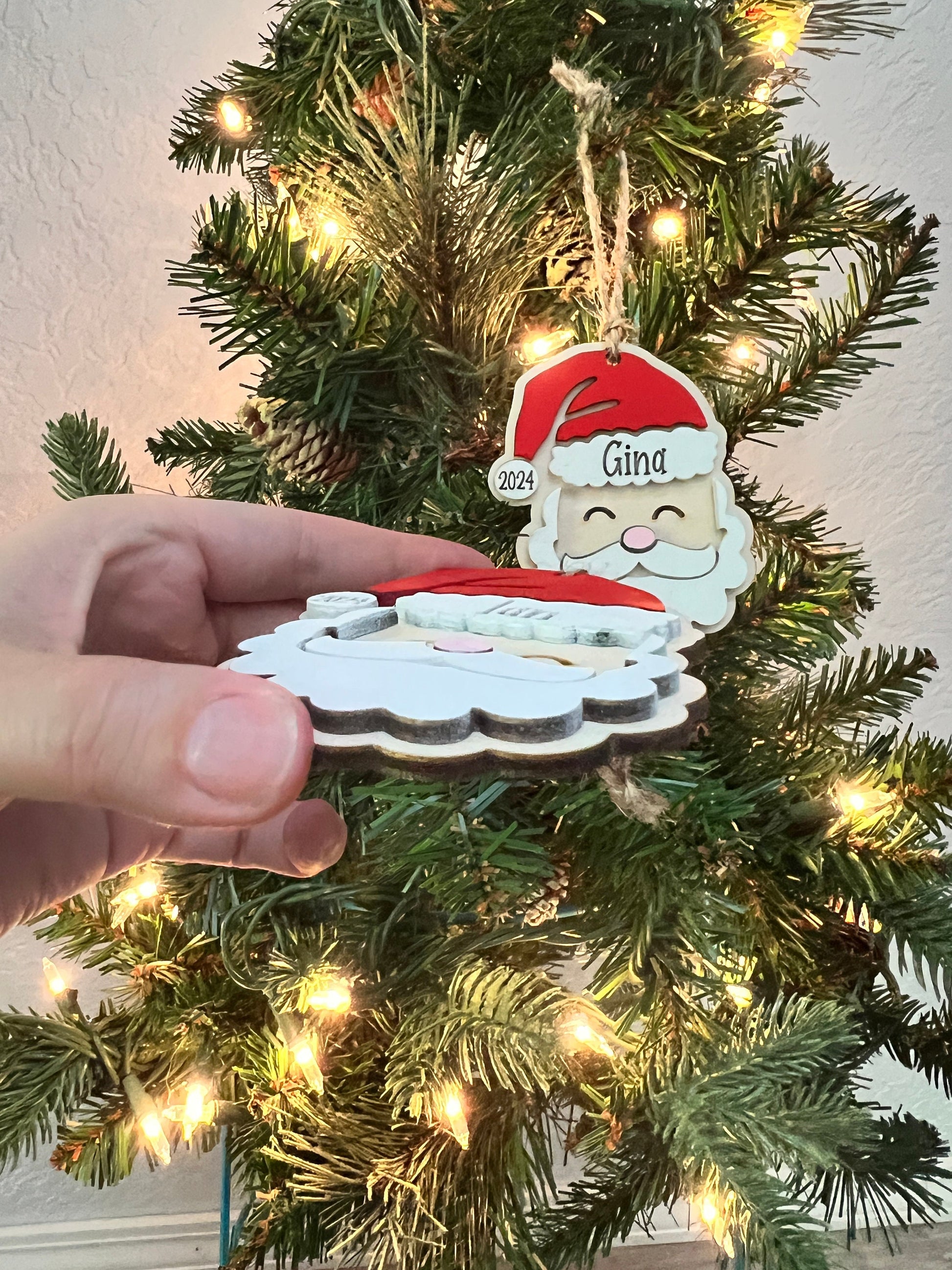 Personalized Santa Christmas Ornament: Laser Cut Wood Holiday Bauble - product image 6
