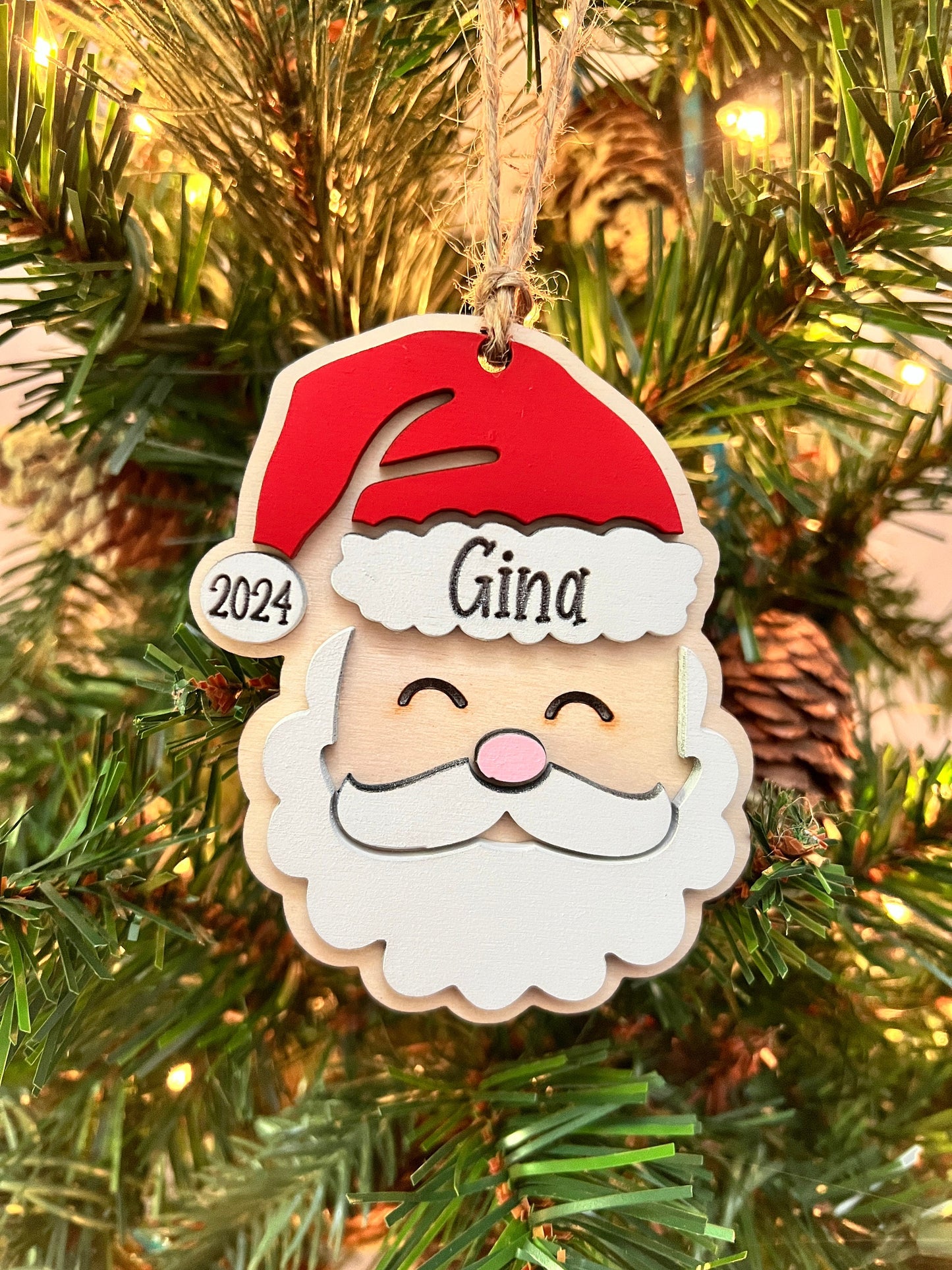 Personalized Santa Christmas Ornament: Laser Cut Wood Holiday Bauble - product image 3