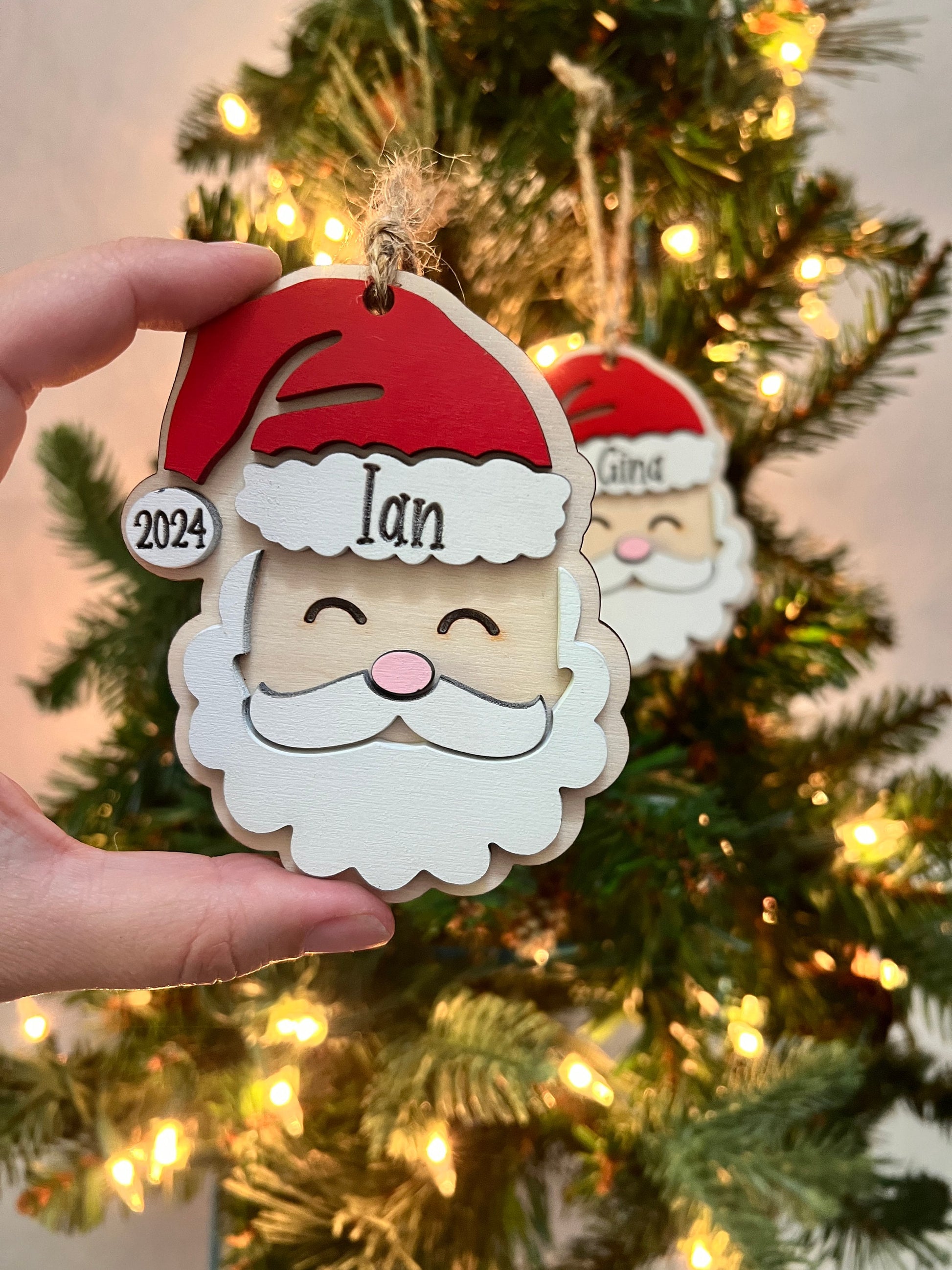 Personalized Santa Christmas Ornament: Laser Cut Wood Holiday Bauble - product image 5