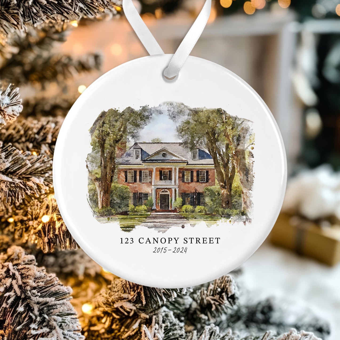 Custom Watercolor House Ornament, Personalized Home Christmas Ornament, Personalized Christmas Ornament Gift, Housewarming - main product image