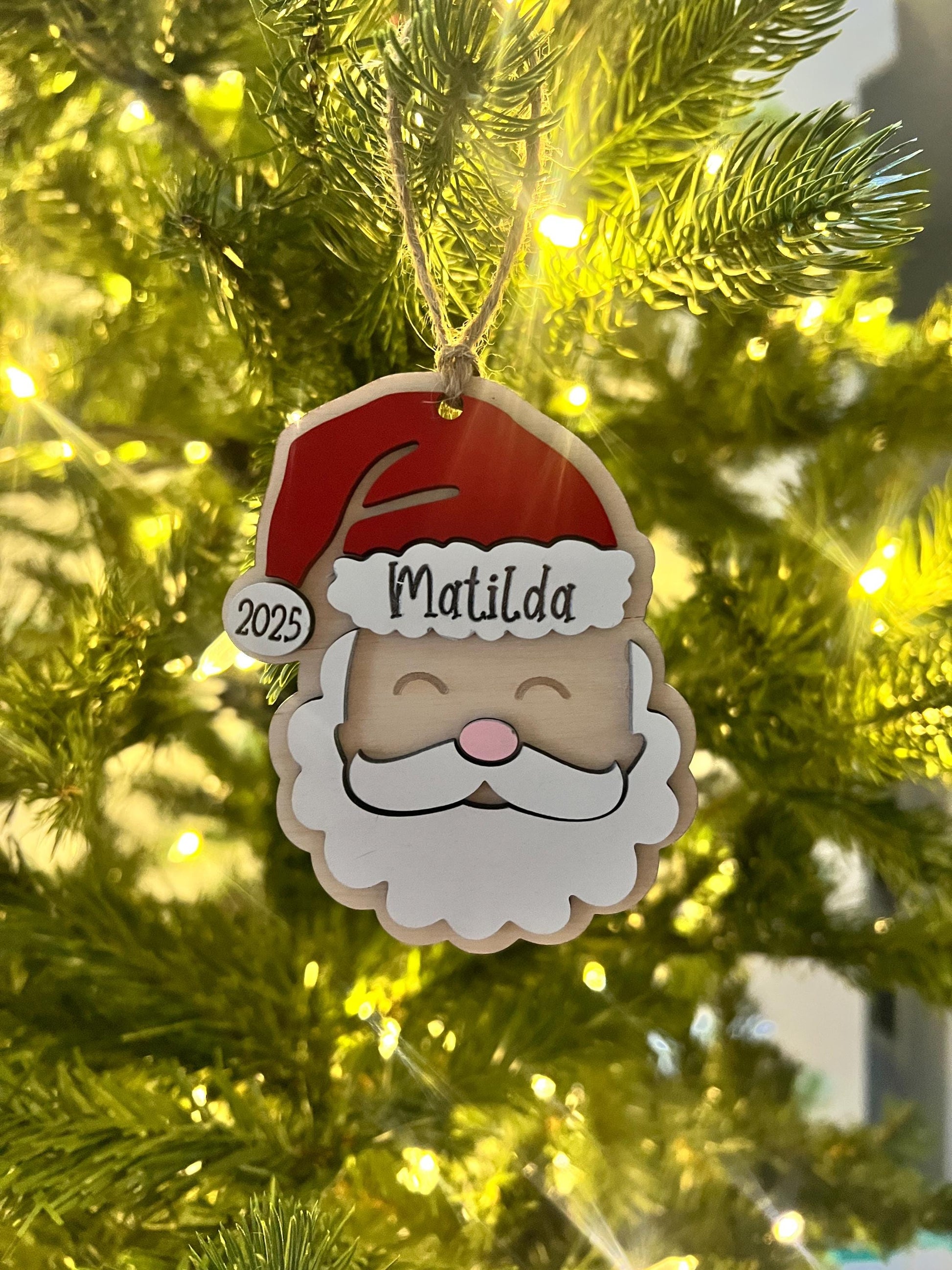 Personalized Santa Christmas Ornament: Laser Cut Wood Holiday Bauble - product image 2