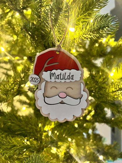 Personalized Santa Christmas Ornament: Laser Cut Wood Holiday Bauble - product image 2
