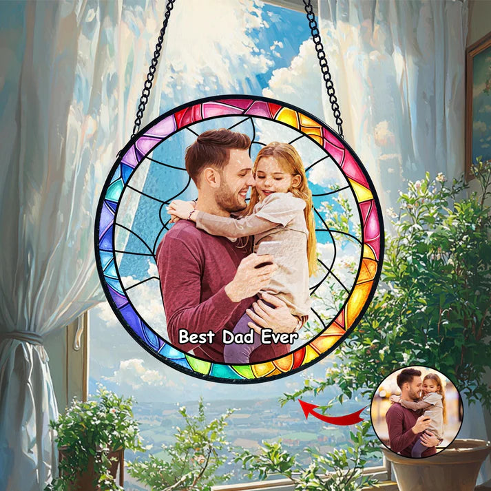 Personalized Dad Portrait Stained Glass Suncatcher, Dad and Kids Window Hanging, Father's Day Gifts, Gifts for Grandpa or Dad, New Dad Gifts