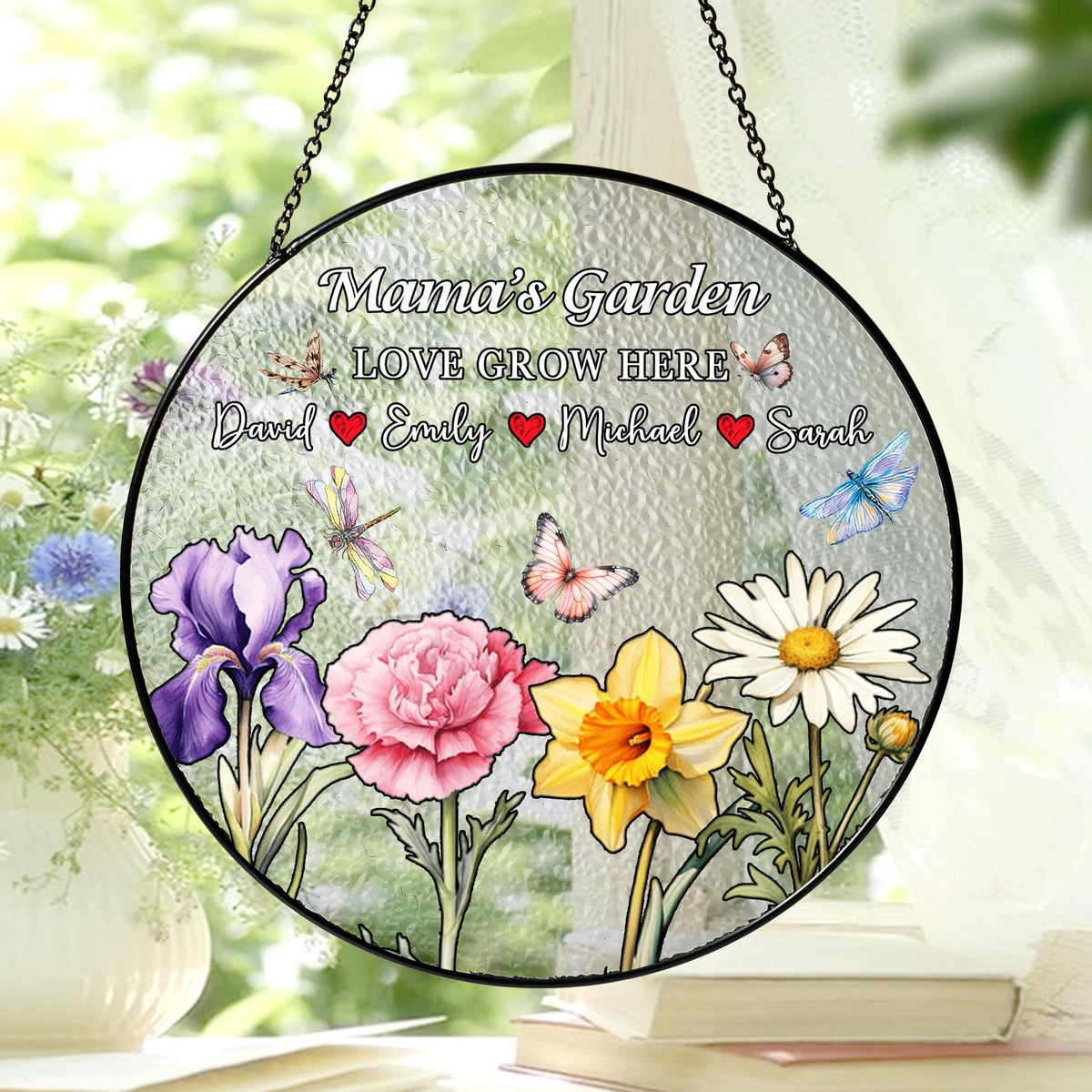 Custom Grandma Garden Glass Suncatcher Personalized Family Names Floral Butterfly Window Hanging Ornament Gift for Mom Nana Mother’s Day - product image 2