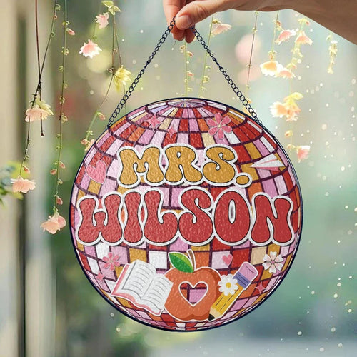 Custom Disco ball Stained Glass Suncatcher, Teacher Appreciation Gift From Student, Back To School, Teacher Gift, Window Hanging Classroom