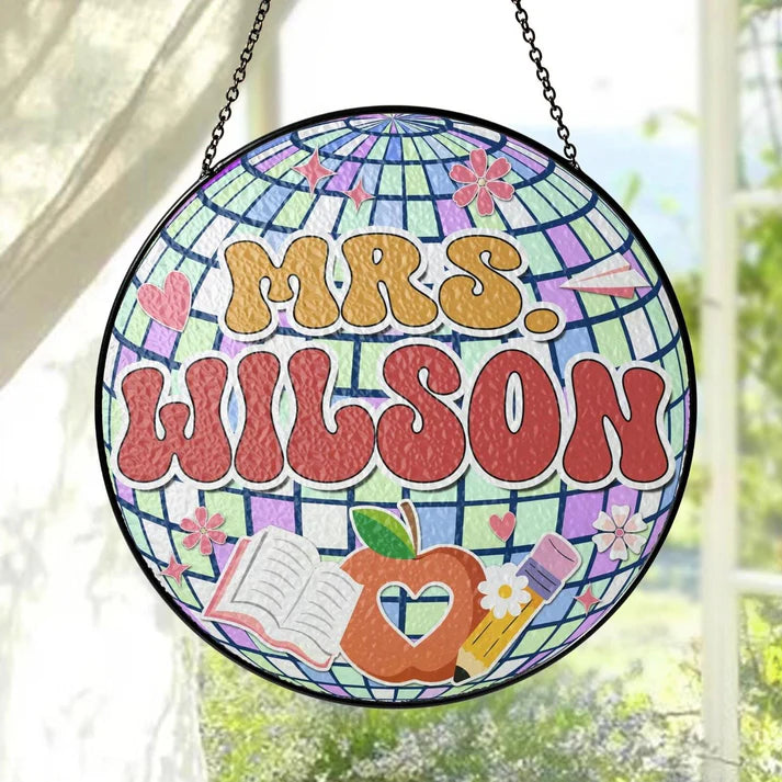 Custom Disco ball Stained Glass Suncatcher, Teacher Appreciation Gift From Student, Back To School, Teacher Gift, Window Hanging Classroom